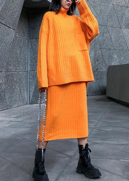 High neck sweater suit skirt two-piece long over-the-knee temperament autumn and winter knitted skirt Fleece Fabric Down Fabric Feather Fabric High neck sweater suit skirt two-piece long over-the-knee temperament autumn and winter knitted skirt Fleece Fabric Down Fabric Feather Fabric