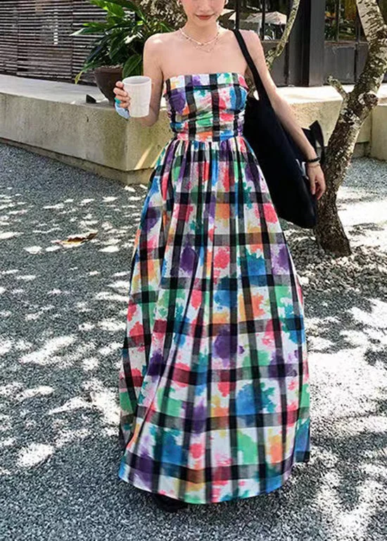 Italian Graffiti Bustier Wrinkled Long Dress Sleeveless Tunics Sophisticated sleek
