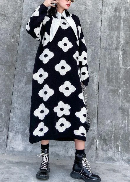 Knitted black print Sweater Aesthetic Women o neck baggy knit dress Sequined Glittery Shiny Knitted black print Sweater Aesthetic Women o neck baggy knit dress Sequined Glittery Shiny