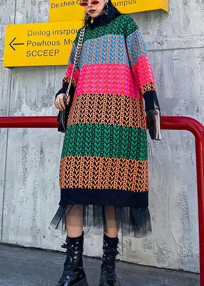 Knitted rainbow Sweater dress outfit Beautiful o neck spring sweater dress Terry Blend Velvet Blend Canvas Blend