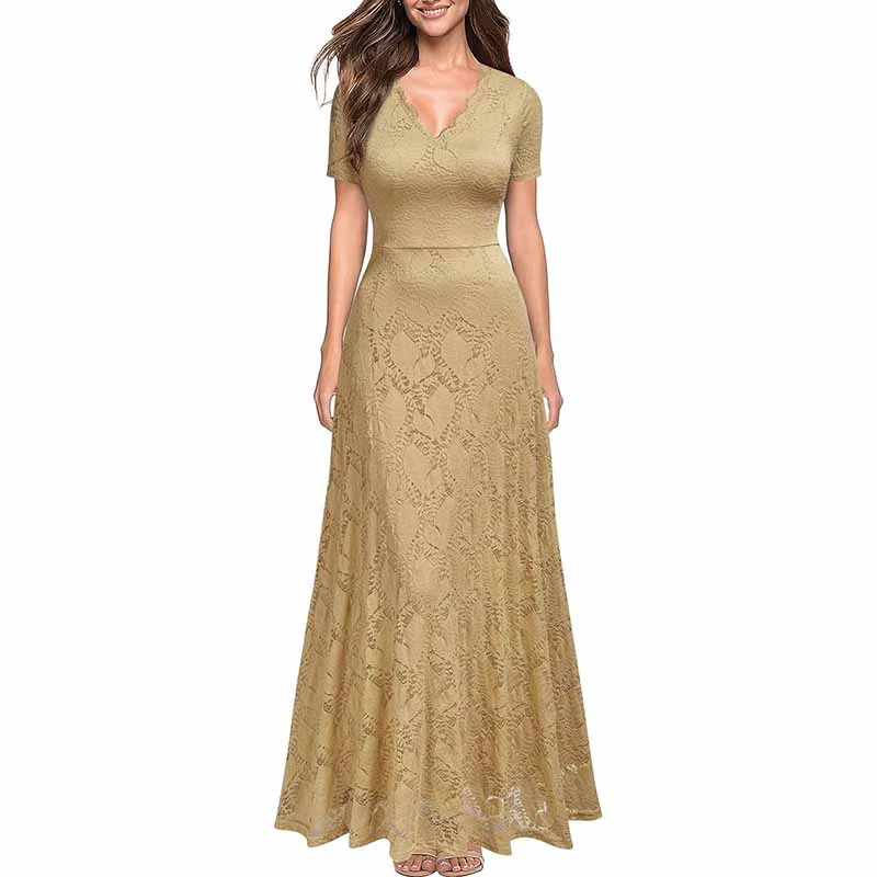Lace Vintage Formal Bridesmaid Wedding Long Dress Prom Dress Homecoming Dress Tunics Vintage classic