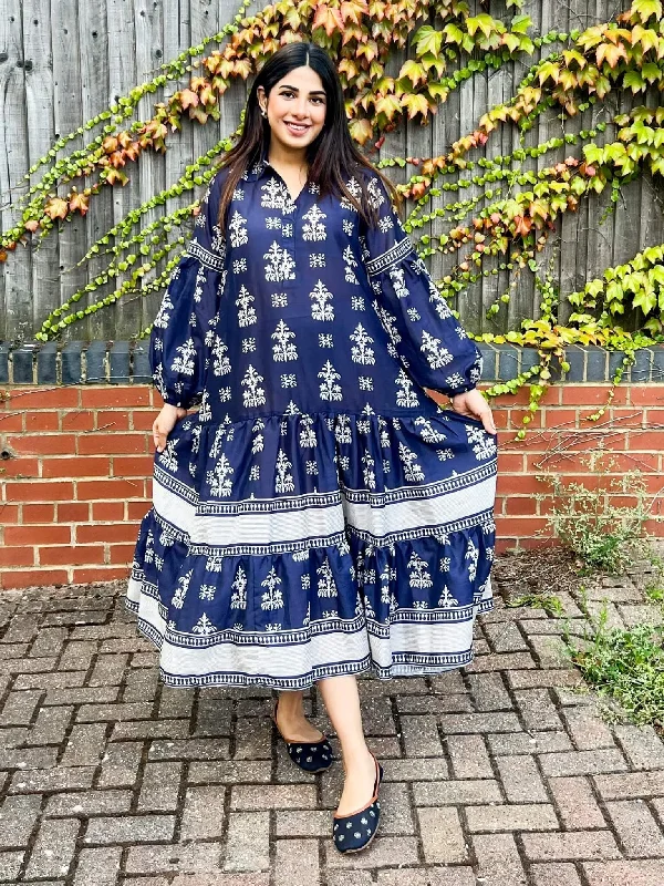 Mazarin Blue Belted Long Dress Tunics Running lightweight