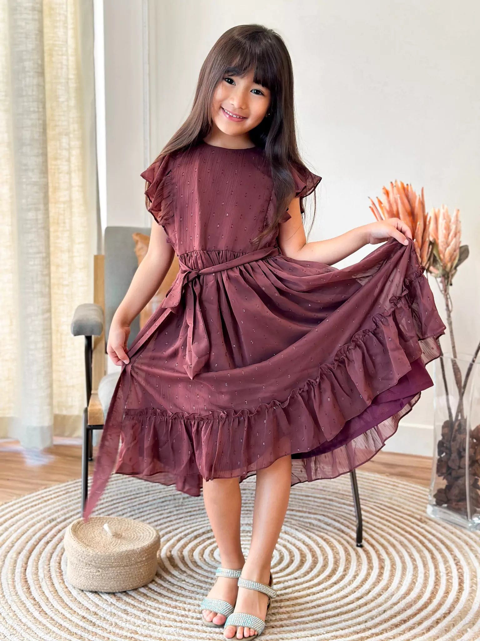 Mini Pecan Rose Long Dress for Girls Tunics Wedding white