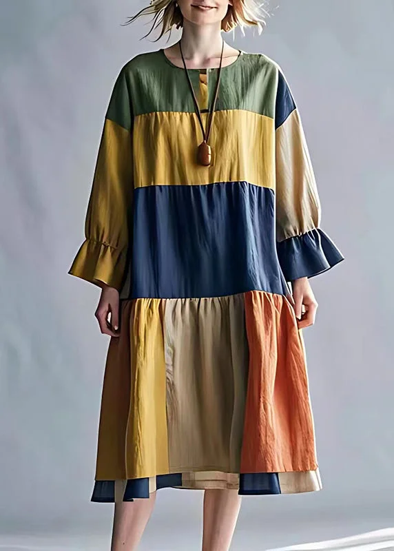 Modern Colorblock Oversized Patchwork Cotton Long Dress Summer Tunics Custom made
