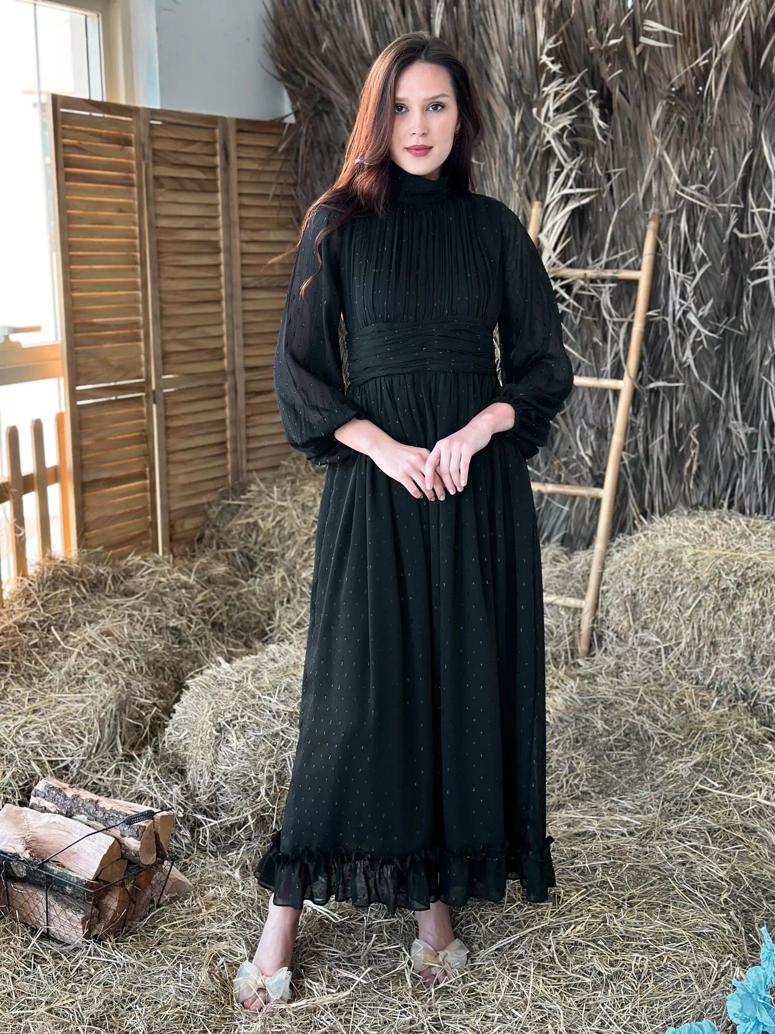 Morgan Black Long Dress Tunics Bridal satin