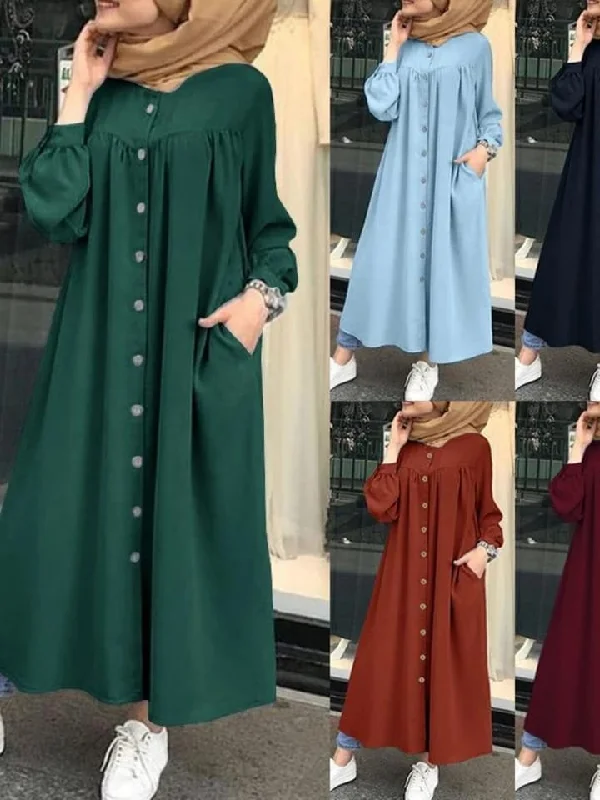 Muslim dress women long sleeve hijab shirt long dress B-92587 Cowl Neckline Elegant