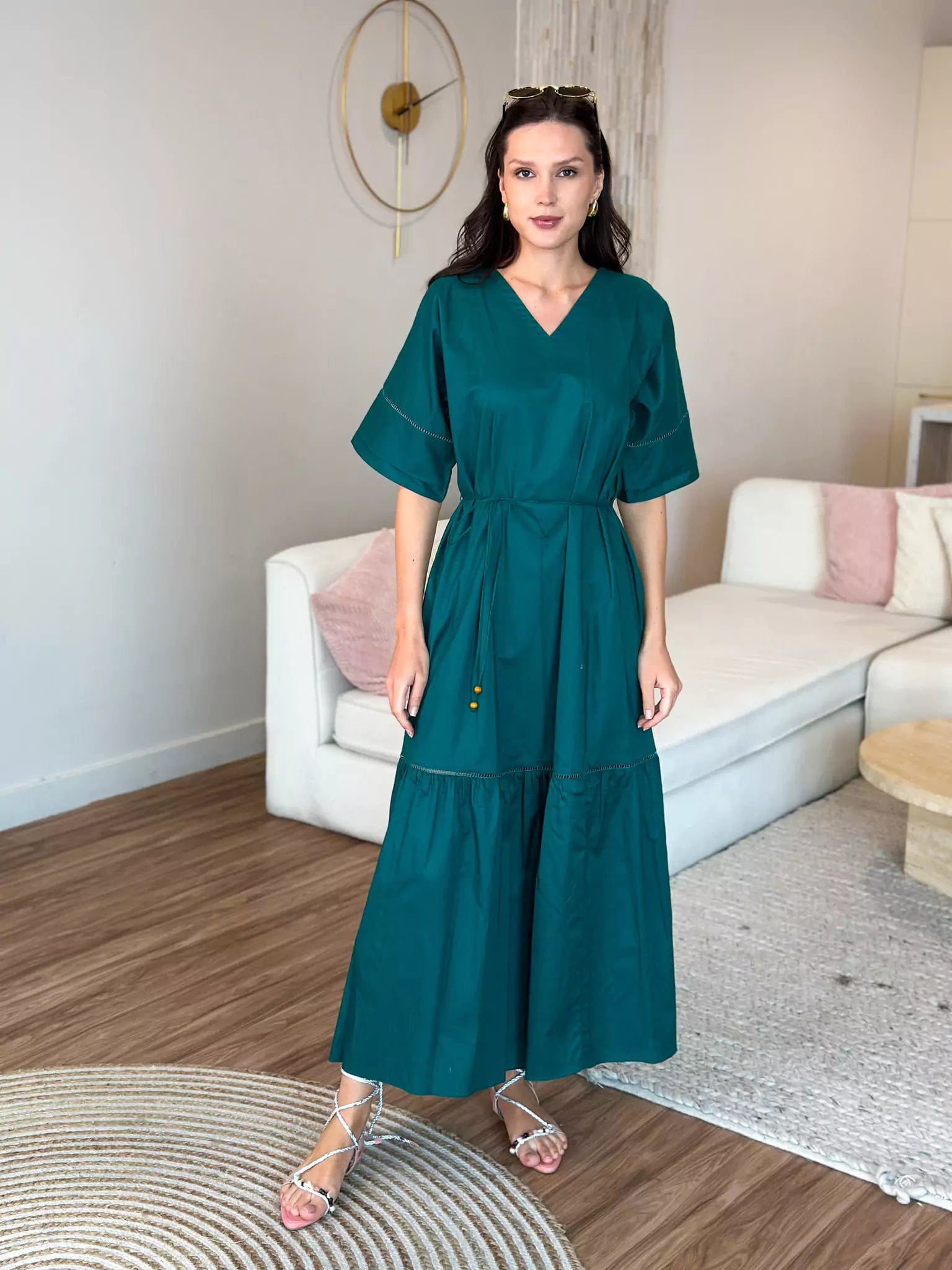 Okra Cotton Long Dress Tunics Seasonal trendy