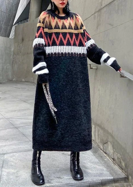 Oversized black Sweater weather Classy Geometric DIY winter knitted tops Print Jacquard Patchwork Oversized black Sweater weather Classy Geometric DIY winter knitted tops Print Jacquard Patchwork