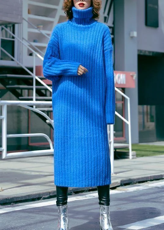 Oversized blue Sweater dresses Largo high neck tunic fall knit dresses Cable Knit Ribbed Knit Lace Knit Oversized blue Sweater dresses Largo high neck tunic fall knit dresses Cable Knit Ribbed Knit Lace Knit
