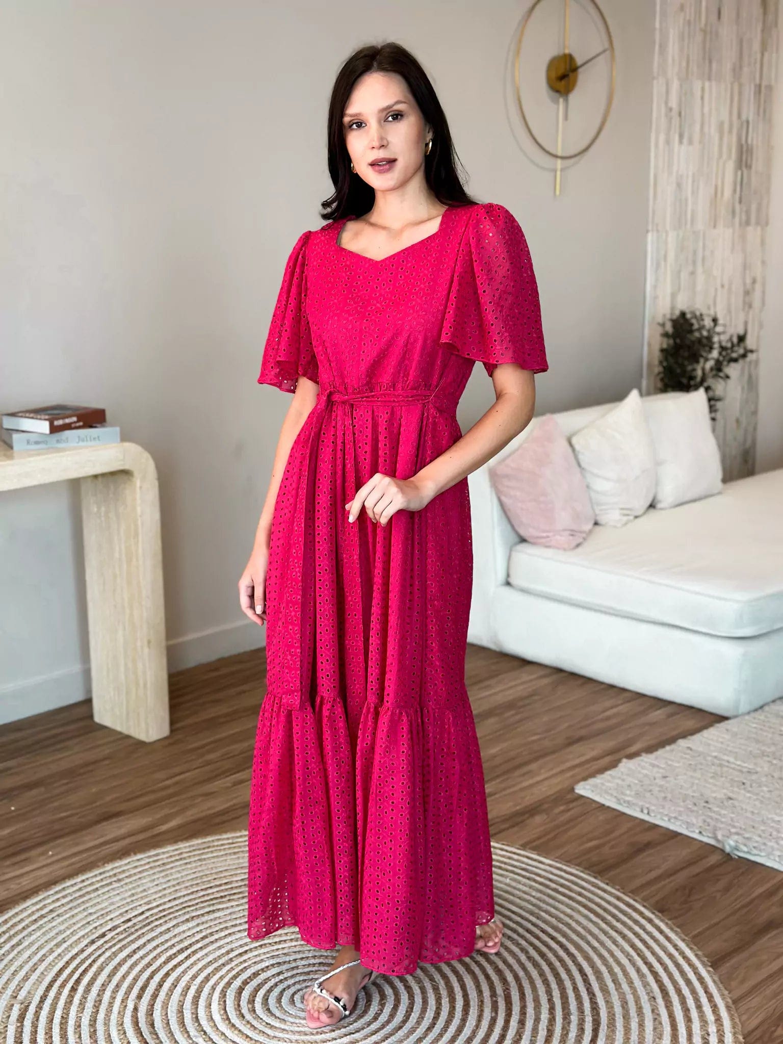 Pembe Cutwork Long Dress Tunics Summer linen