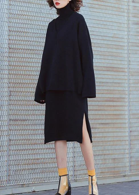Set female 2024 large size turtleneck sweater suit skirt black two-piece long paragraph over the knee Hooded Sweater Collared Sweater Shawl Collar Set female 2024 large size turtleneck sweater suit skirt black two-piece long paragraph over the knee Hooded Sweater Collared Sweater Shawl Collar