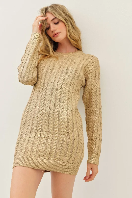Shimmer Sweater Dress Solid Color Striped Floral Print