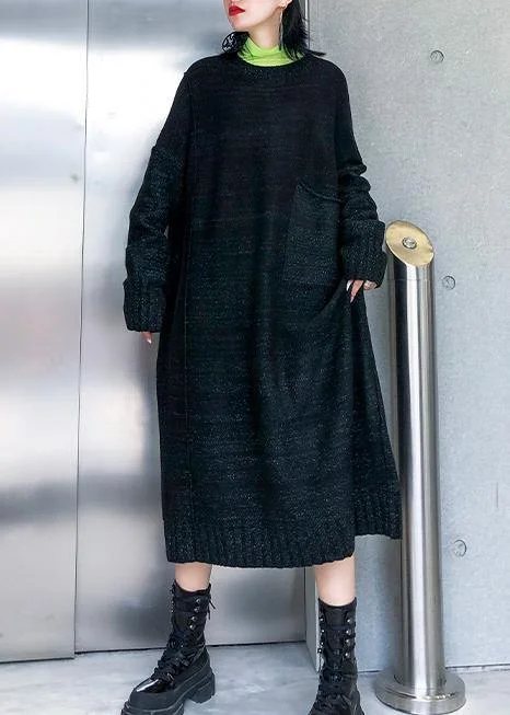Simple big pockets Sweater fall dress DIY black Tejidos knitted dress Jersey Fabric Tulle Fabric Batik Fabric