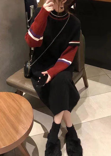 Simple O Neck Rough Edge Sweater Weather Upcycle Black Hipster Knitwear Terry Blend Velvet Blend Canvas Blend