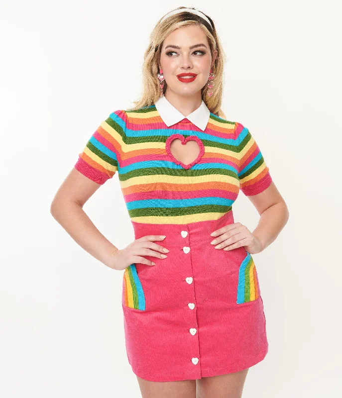 Smak Parlour 1950s Rainbow Stripe Heart Sweater Handmade Hand-knitted Hand-woven