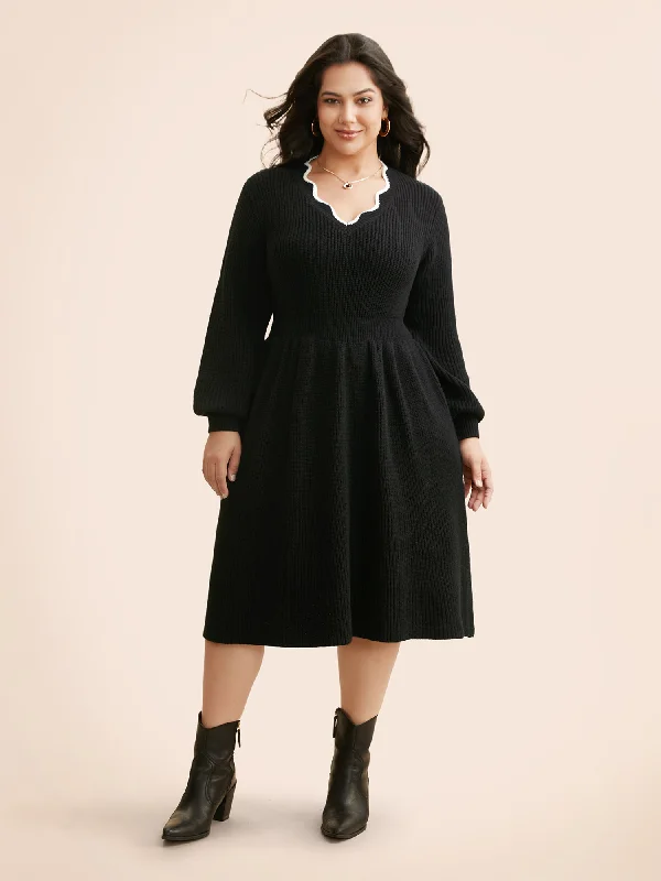 Supersoft Essentials Contrast Lace Collar Wool Sweater Dress Plaid Sweater Polka Dot Checkered