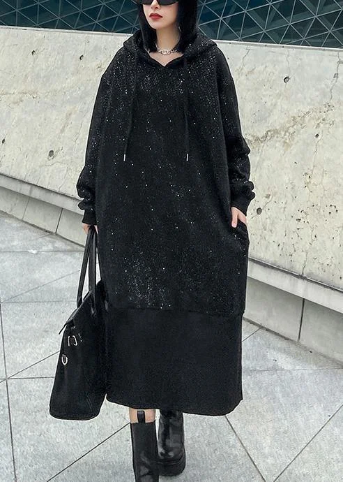 Sweater women's autumn winter loose hooded Plush shiny black dress Spandex Rayon Corduroy Sweater women's autumn winter loose hooded Plush shiny black dress Spandex Rayon Corduroy