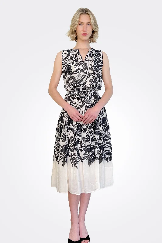 Tie Waist Dress - Black Cream Tunics Winter warm