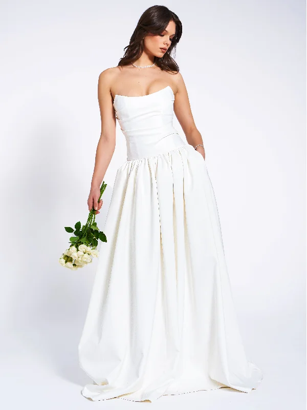 Umay White Drop Waist Satin Corset Bridal Gown Tunics New arrival