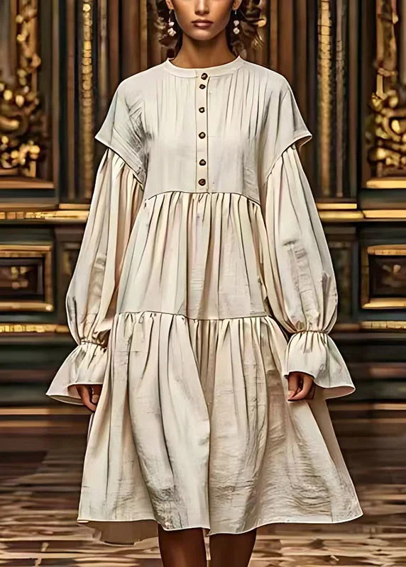 Vintage White Puff Sleeve Linen Long Dresses Summer Tunics Designer luxury