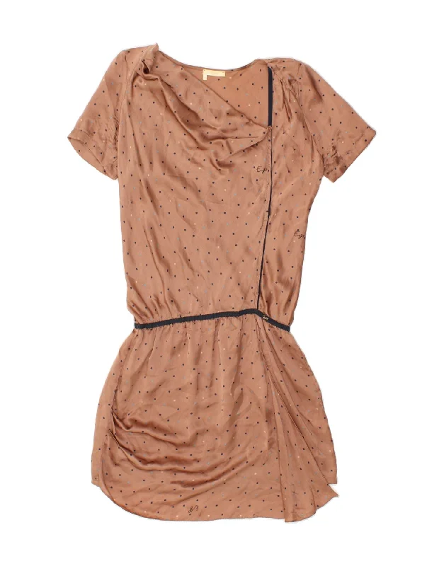 VINTAGE Womens Loose Fit Drop Waist Dress IT 42 Medium Brown Spotted Silk Tunics Gym athletic