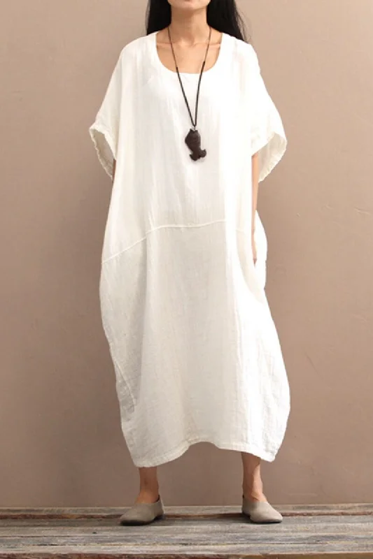 White Loose Cotton Long Dress Plus Size Women Dress Tunics Chinos classic
