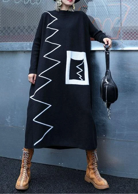 Women black Sweater dresses DIY patchwork color Ugly fall knitwear Bright Pastel Dark
