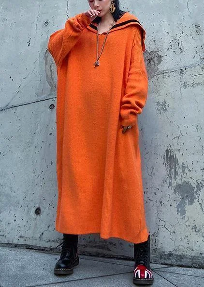 Women Orange Sweater Aesthetic Largo Sailor Collar Big Winter Knitted Tops Polka Dot Checkered Tartan Women Orange Sweater Aesthetic Largo Sailor Collar Big Winter Knitted Tops Polka Dot Checkered Tartan
