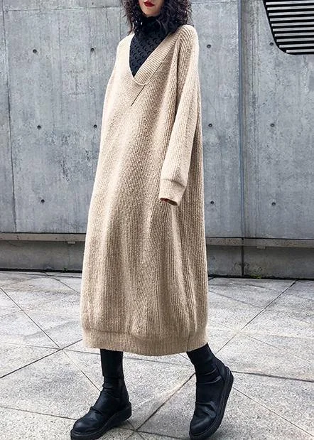 Women v neck Sweater dress outfit Largo khaki tunic sweater dress Fitted Loose Oversized Women v neck Sweater dress outfit Largo khaki tunic sweater dress Fitted Loose Oversized