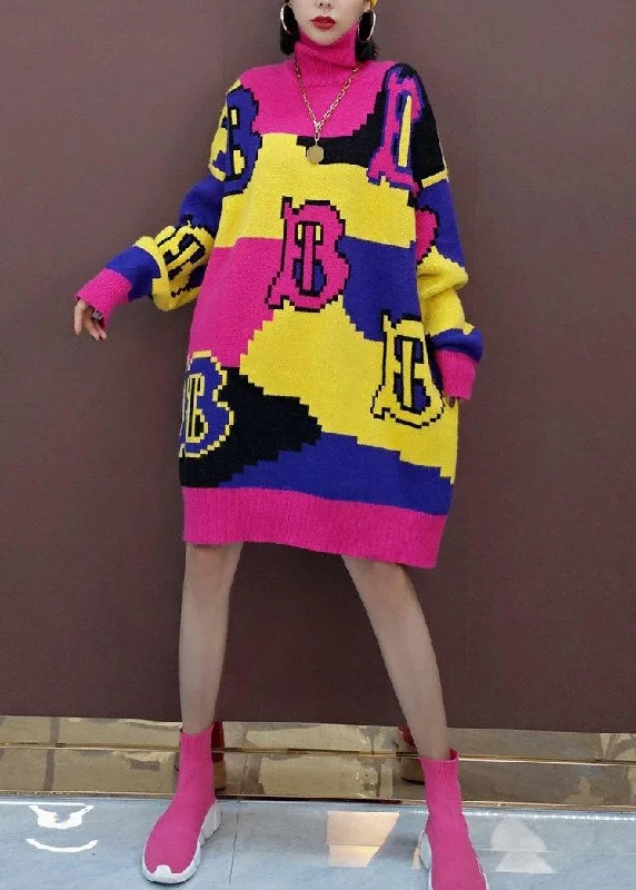 Christmas Yellow Letter Sweater Dress Plus Size O Neck Baggy Hipster Knit Dresses Long Sweater Short Sweater Cropped Sweater