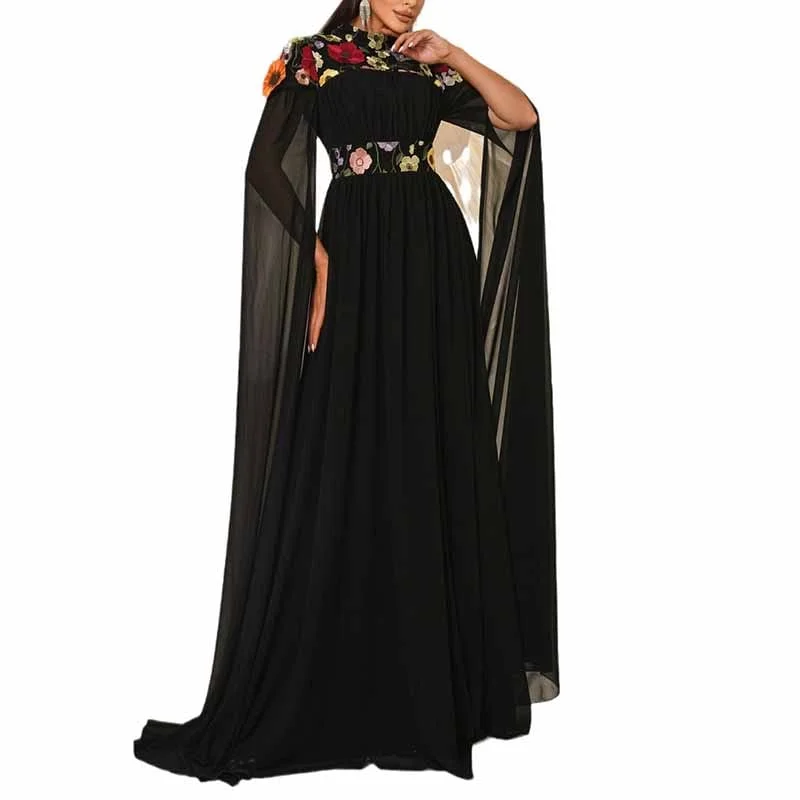 Women's Sheer Cape Embroidery Tulle Prom Dress Wedding Cocktail Dress Tunics Satin smooth