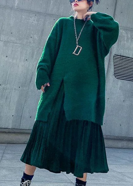 Women's spring plus size sweater mid-length velvet skirt pleated skirt two-piece Fleece Fabric Down Fabric Feather Fabric