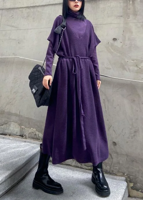 Women's winter fashion loose sweater vest skirt bottoming shirt two piece suit purple skirt Fleece Sweater Nylon Polyester Women's winter fashion loose sweater vest skirt bottoming shirt two piece suit purple skirt Fleece Sweater Nylon Polyester