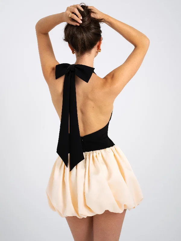 Yaira Backless Drop Waist Mini Bubble Dress Tunics Sophisticated sleek