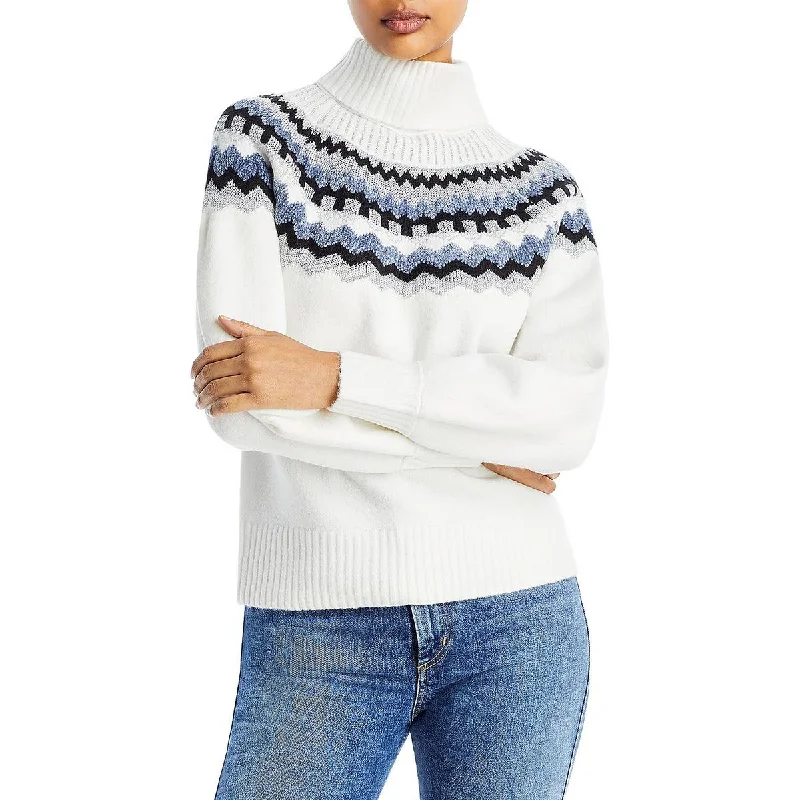 Cupio Blush Womens Metallic Fair Isle Turtleneck Sweater Notch Collar Peter Pan Collar Cowl Neck