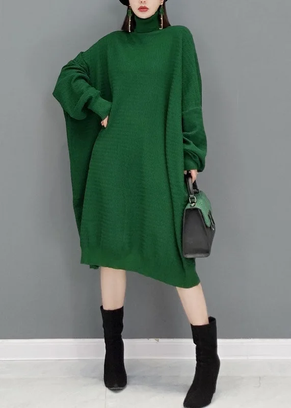 Fashion Green Turtleneck Knitted Sweater Dress Fall Long Sweater Short Sweater Cropped Sweater
