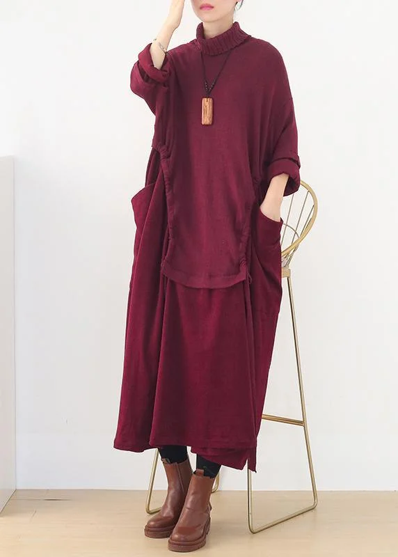 Fashion long sleeve Sweater high neck weather Moda red Art sweater dresses Sweater Knitwear Pullover