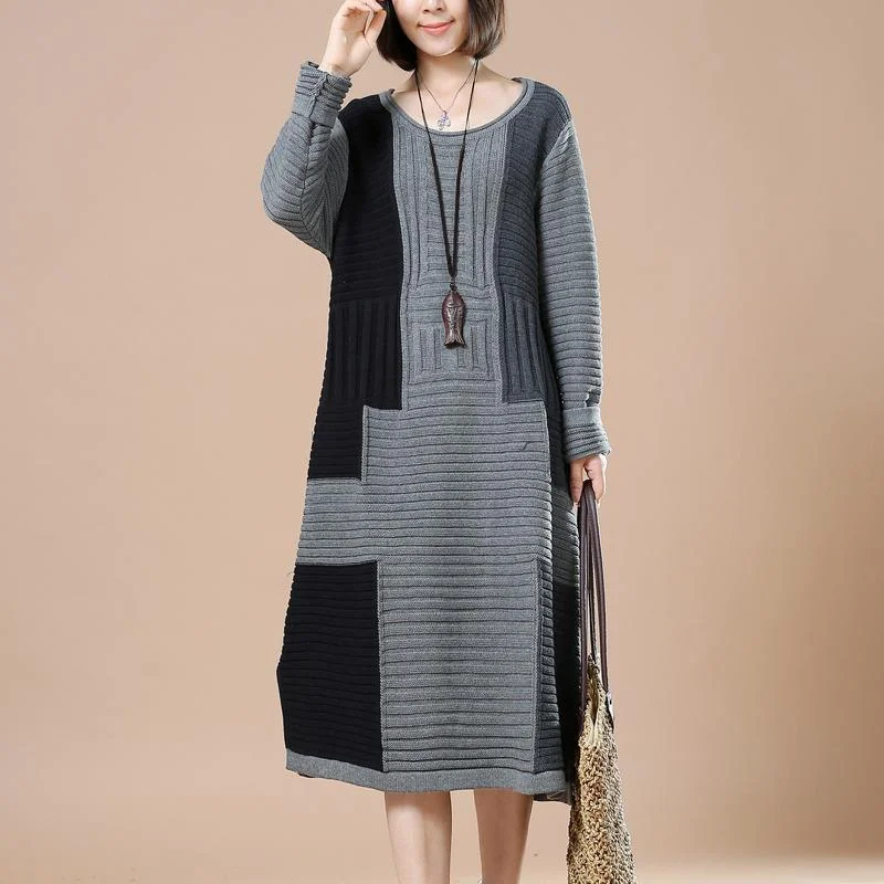 Gray cable knit long sweaters knitted dresss plus size Neon Metallic Matte
