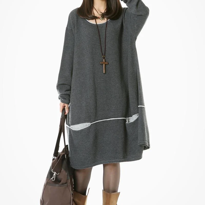 Gray oversized knit sweaters long knitted dress Glossy Satin Silk