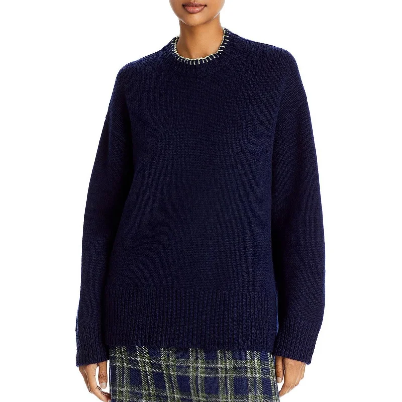 Lafayette 148 New York Womens Cashmere Blend Chunky Crewneck Sweater Hooded Caped Shawl Collar