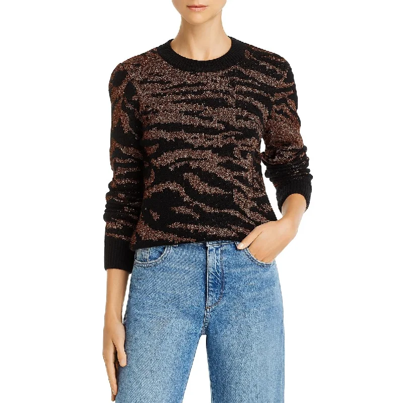Pam & Gela Womens Metallic Tiger Print Sweater Iron Safe Non-Iron Wrinkle Free