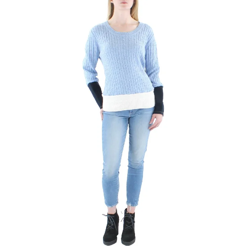 Refried Apparel Womens Ribbed Buttons Crewneck Sweater Print Jacquard Patchwork
