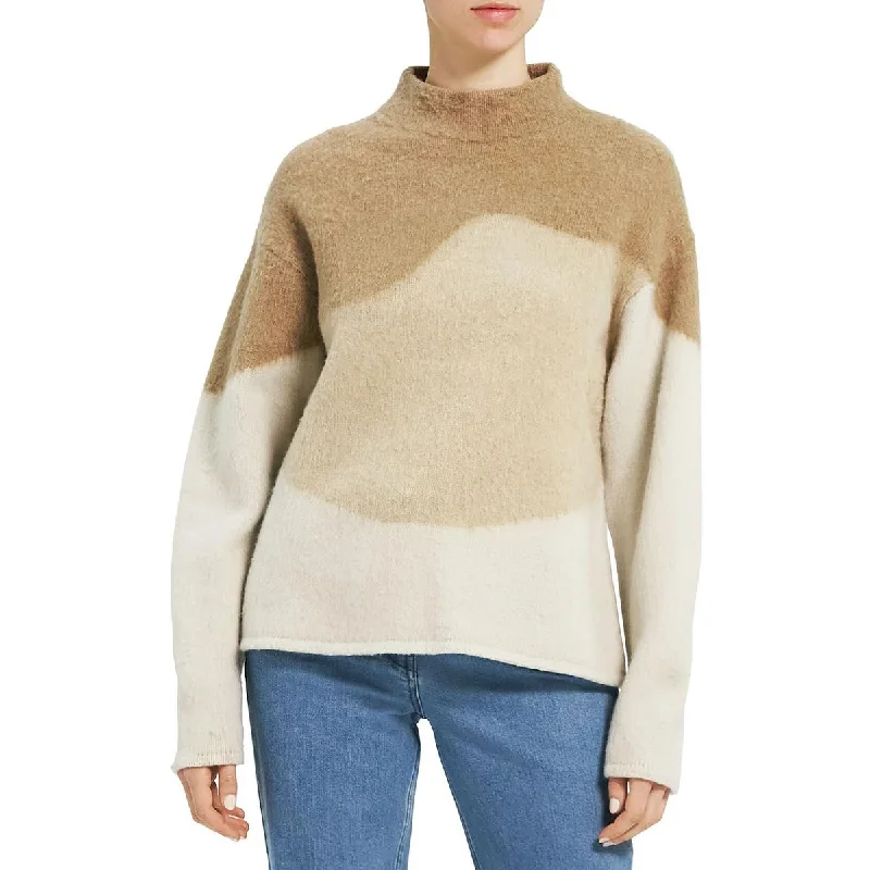 Theory Womens Wool Brushed Intarsia Mock Turtleneck Sweater Polka Dot Checkered Tartan