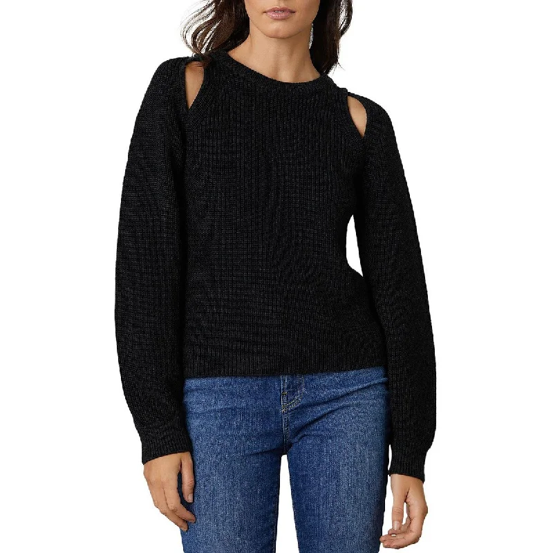 Velvet Womens Diane Cold Shoulder Wool Crewneck Sweater Houndstooth Herringbone Solid