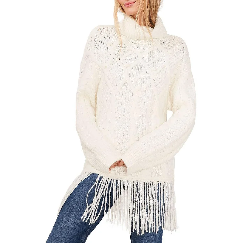 Vince Camuto Womens Cable Knit Cowl Neck Tunic Sweater Zippered Buttoned Snapped