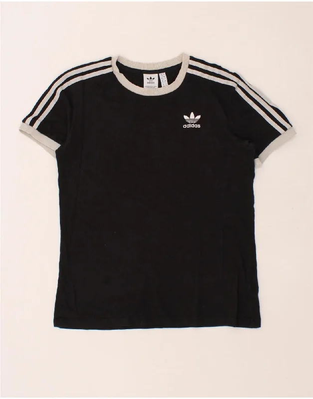 ADIDAS Womens T-Shirt Top UK 12 Medium Black Cotton