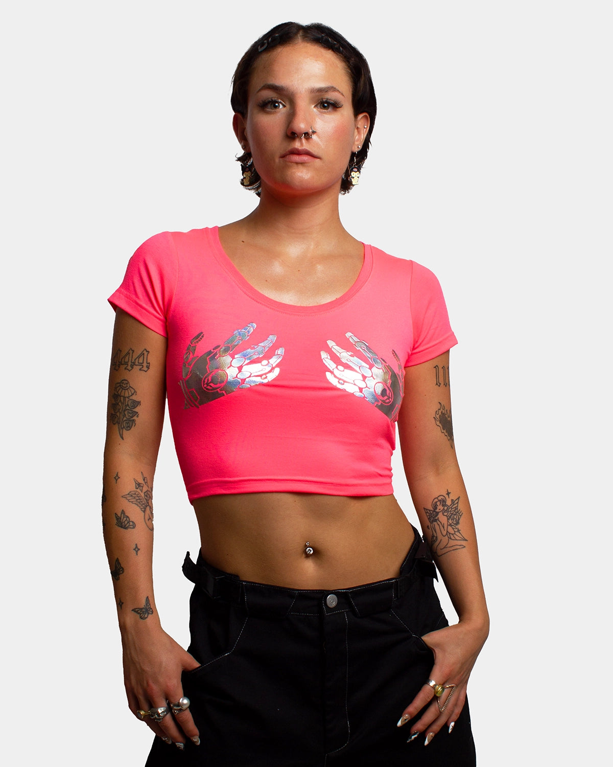 BIONIC BRA CROP T-SHIRT PINK Faux Fur Fabric Real Fur Fabric Shearling Fabric