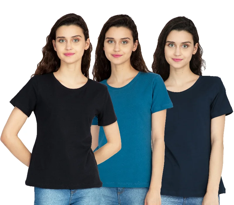 Cotton Stretchable Combo Women T-Shirt Solid Color | Black | Blue | Navy Blue Cashmere Blend Cotton Blend Poly Blend Cotton Stretchable Combo Women T-Shirt Solid Color | Black | Blue | Navy Blue Cashmere Blend Cotton Blend Poly Blend
