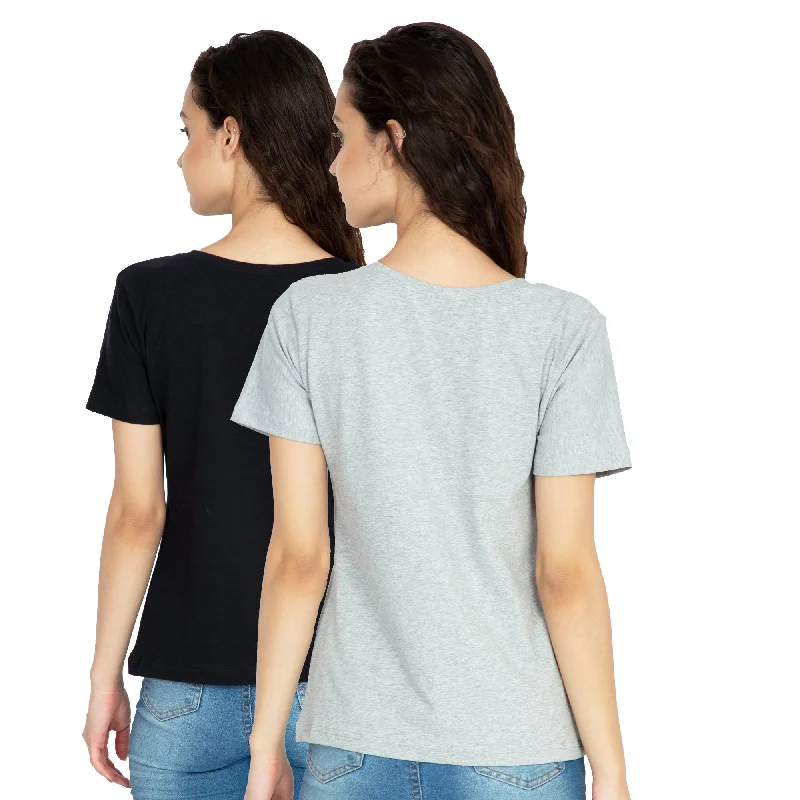 Cotton Stretchable Combo Women T-Shirt Solid Color | Black | Grey Melange Satin Blend Silk Blend Wool Blend Cotton Stretchable Combo Women T-Shirt Solid Color | Black | Grey Melange Satin Blend Silk Blend Wool Blend
