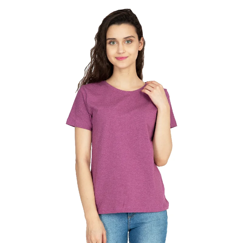 Cotton Stretchable Women T-Shirt Solid Color | Magenta Mesh Fabric Canvas Fabric Denim Fabric